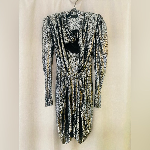 CHIC Isabel Marant silver leopard print mini lame long sleeve dress size 38 - Picture 3 of 13